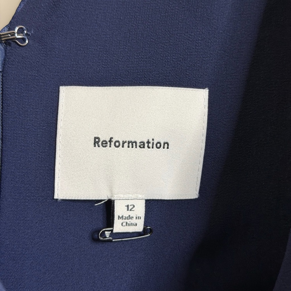 Reformation Stasia Silk Dress in Navy - Picture 4 of 9